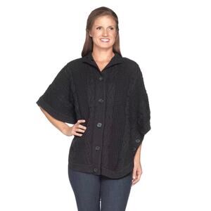 Denim & Company‎ Cable Knit Poncho Black Size 3X Button Front Lagenlook